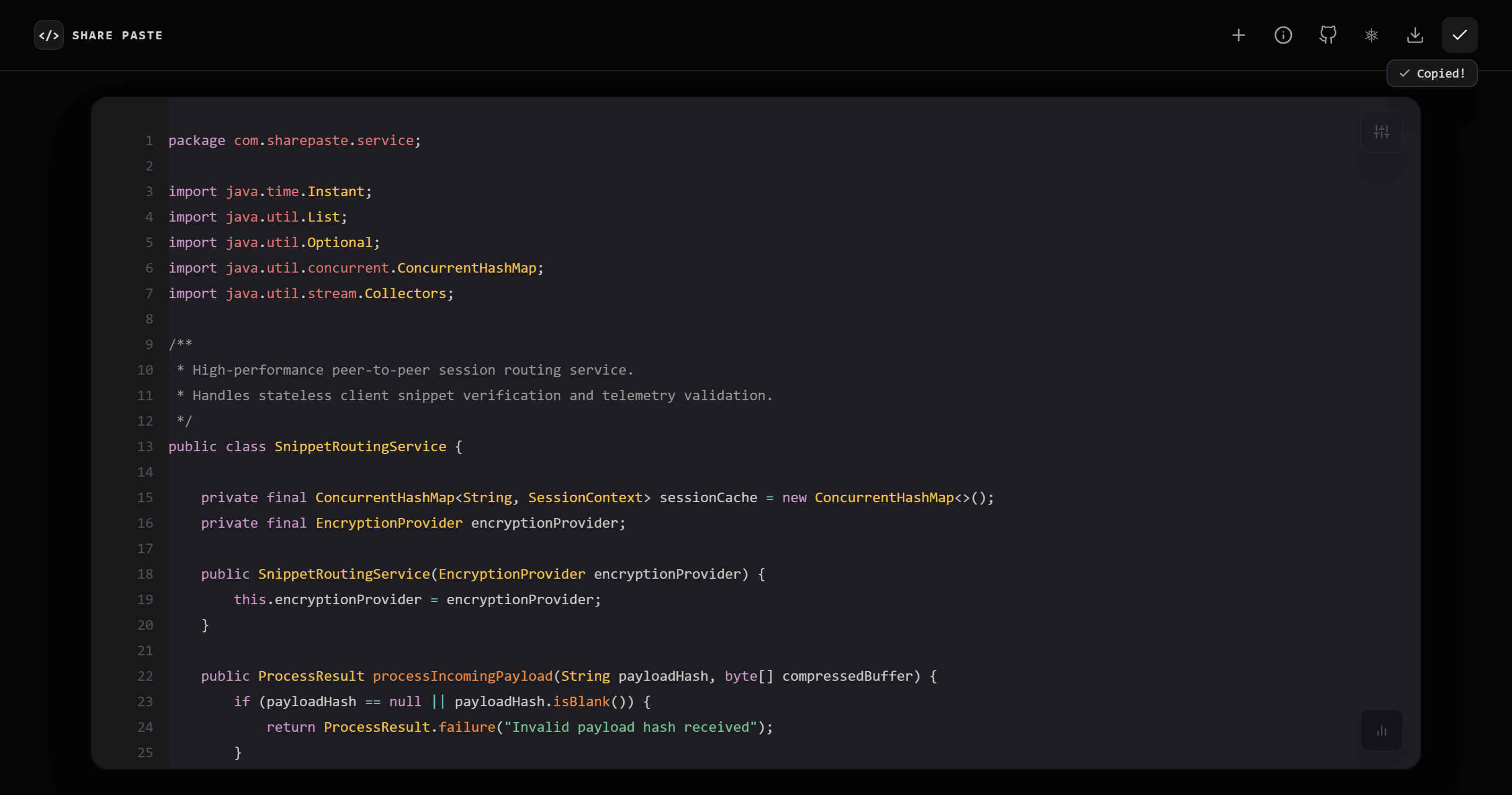 Inline Copied Feedback on Long Code