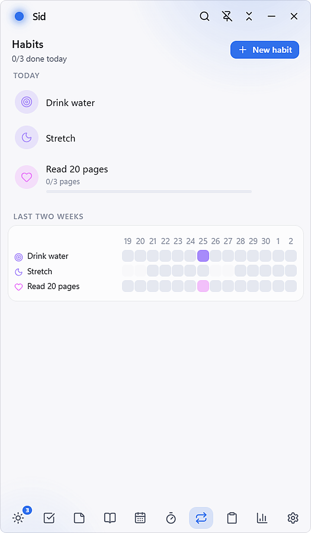 Habits streak matrix