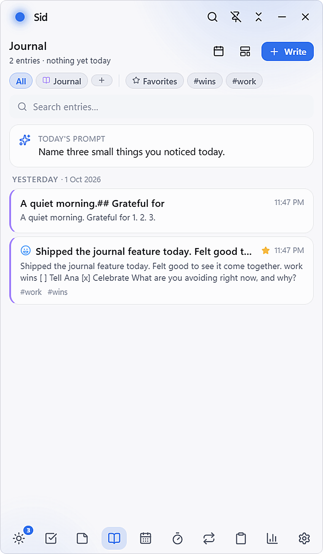 Private encrypted journal view