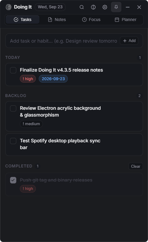 Doing It Main Tasks View